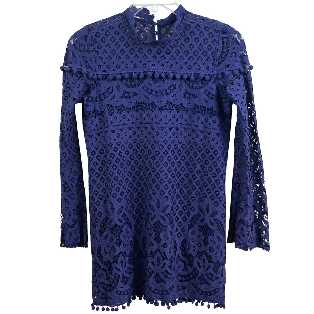 Tularosa Matilda Navy Blue Lace Tassel Button Back Neck Lined Dress Boho Small
